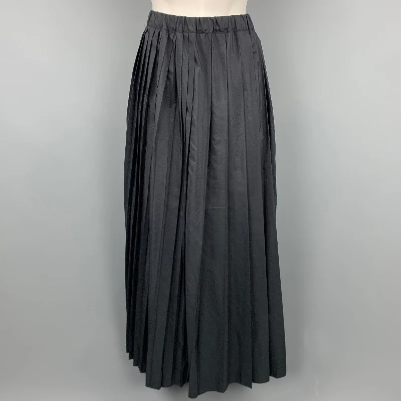 SARA LANZI Size M Black Pleated Wool / Silk Long Skirt