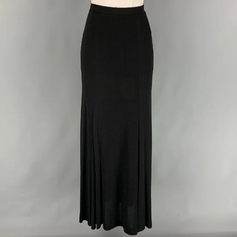 Vintage YVES SAINT LAURENT Rive Gauche Size 8 Black Viscose Long Skirt