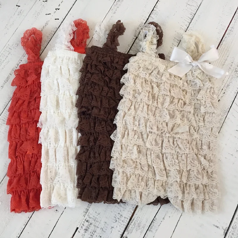 Lace Petti Romper - Orange Ivory Brown Champagne