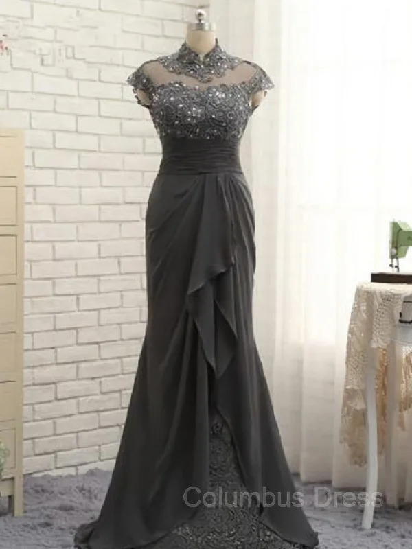 Sheath/Column High Neck Sweep Train Chiffon Mother of the Bride Dresses With Lace Outfits