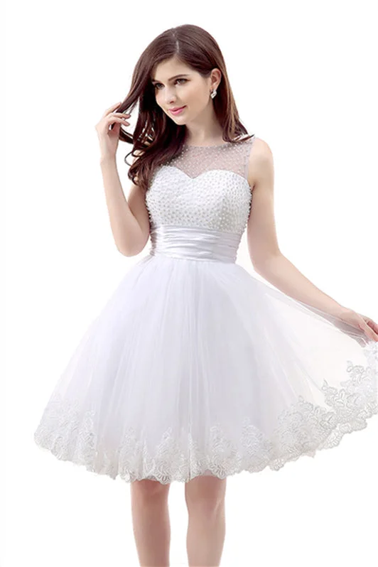 White Short Tulle Lace Knee Length Pearls Corset Homecoming Dresses outfit