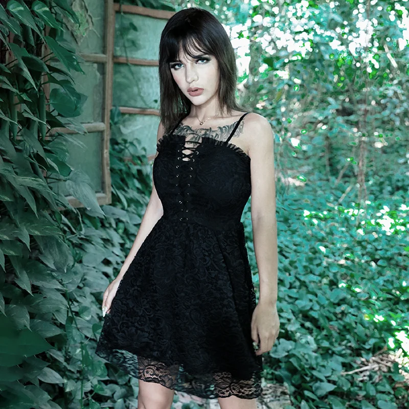 Women's Lace Up Sleeveless Lace A-Line Dress