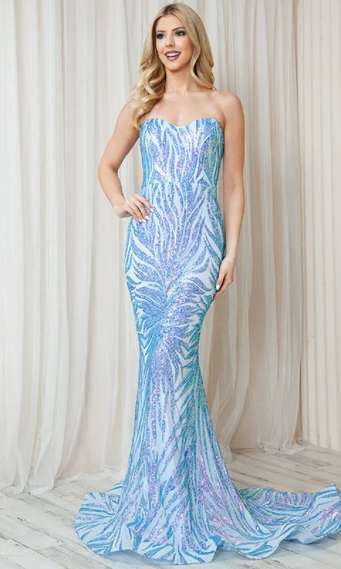 Sequin-Print Strapless Long Prom Dress 7028