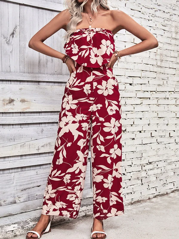 Blue Zone Planet |  tube top printed tight red jumpsuit