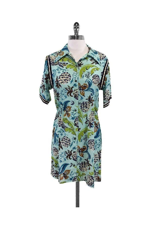 Anna Sui - Aqua Pineapple Print Shirt Dress Sz S/P