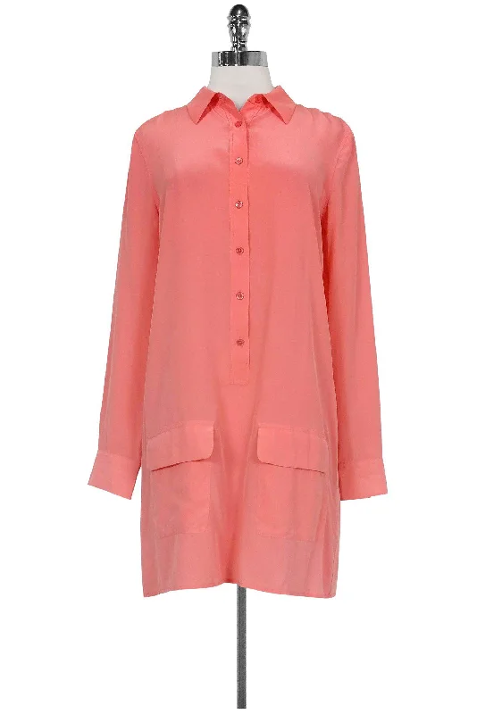 Equipment - Coral Silk Shirt Dress Sz S