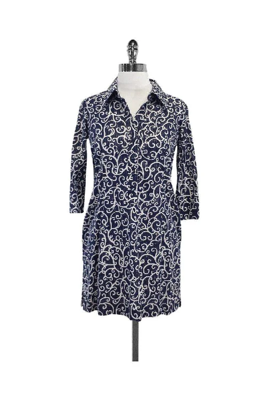 Lilly Pulitzer - Navy & White Print Cotton Shirt Dress Sz 0