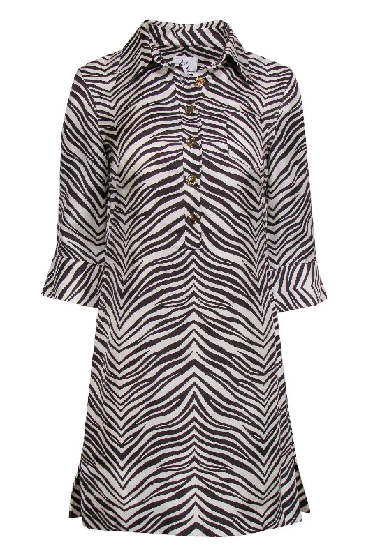 Milly - Zebra Print Button-Down Silk Shirt Dress Sz 4