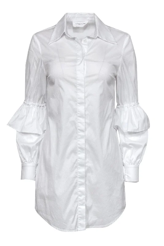 Nicholas - White Collared Shirt Dress w/ Ruffle Sleeves Sz 2