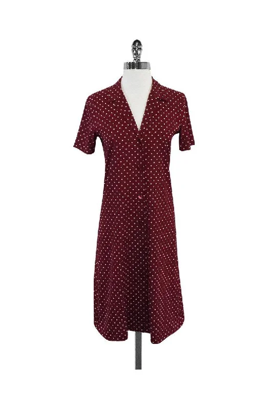 Piazza Sempione - Maroon & Ivory Polka Dot Shirt Dress Sz 4