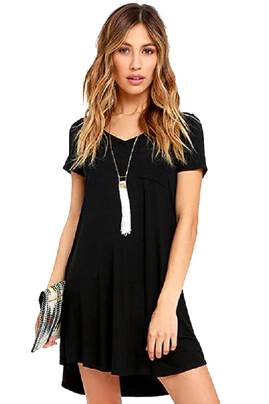 Sexy Black Trendy Sweetheart Neck Pocket Shirt Dress