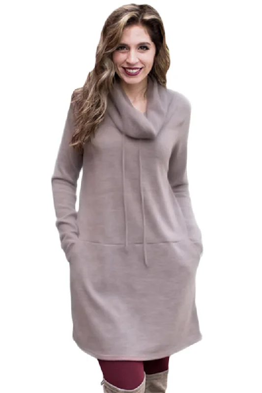 Sexy Brown Drawstring Cowl Neck Sweatshirt Dress