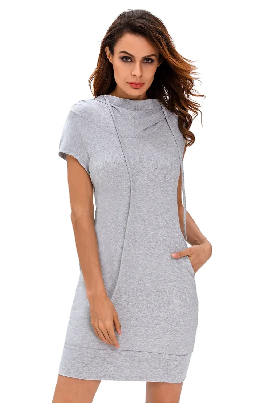 Sexy Heather Grey Hooded Sweatshirt Dress