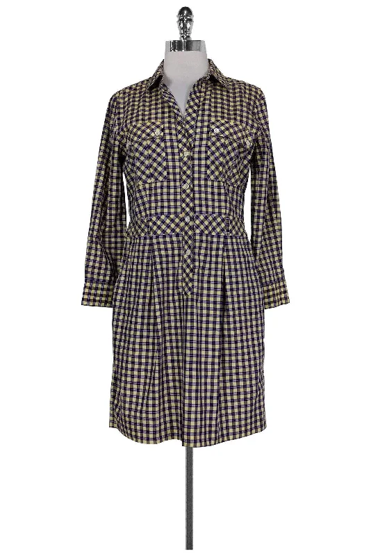 Theory - Yellow & Purple Plaid Shirt Dress Sz 8