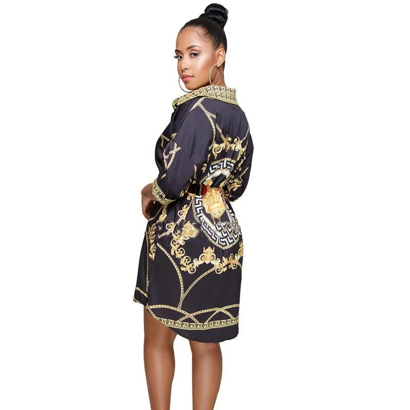 Turn-down Collar Printed Shirt Dress