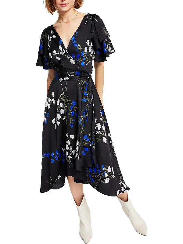 Womens Belted Midi Wrap Dress