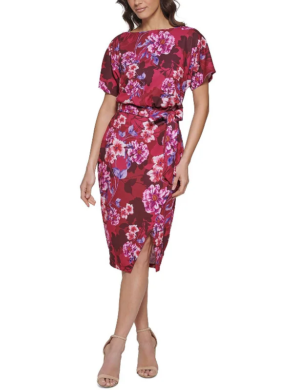 Womens Crepe Midi Sheath Dress