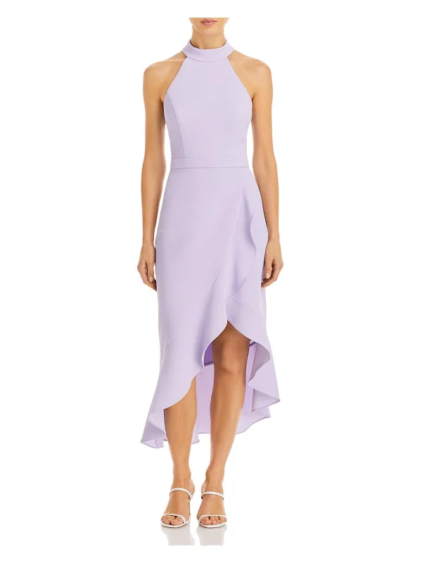 Womens Crepe Ruffled Midi Dress